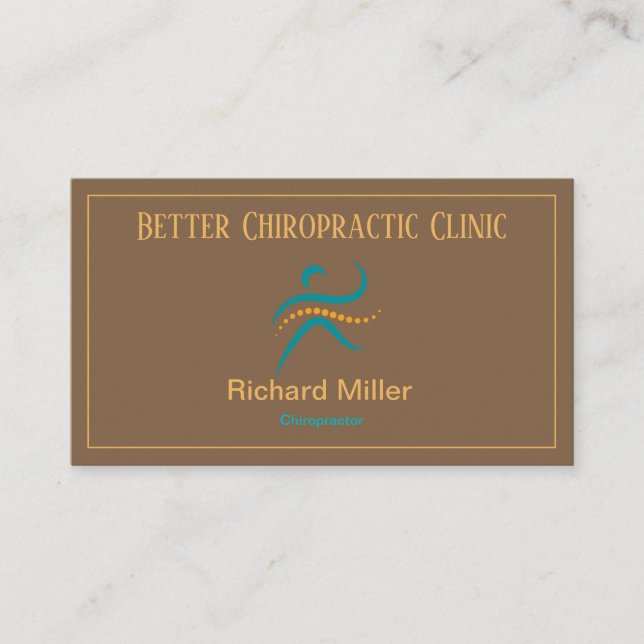 Chiropractor Brown Blue Gold Business Card (Front)