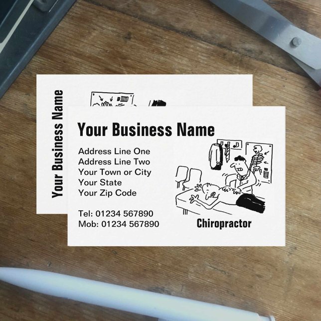 Chiropractor is Treating a Patient Funny Cartoon Business Card (Creator Uploaded)