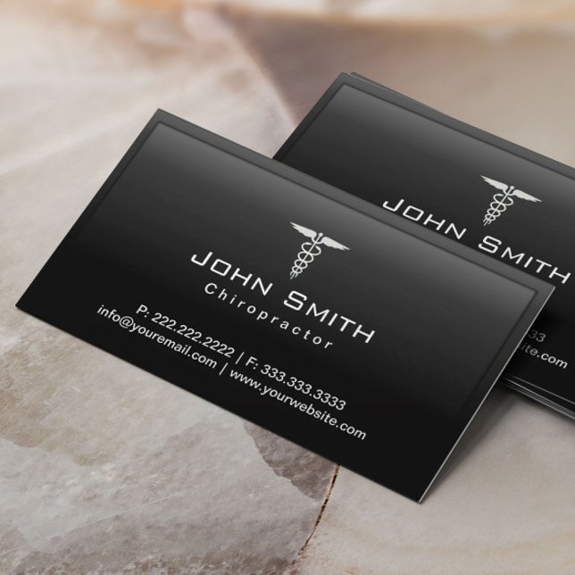 Chiropractor Medical Caduceus Logo Dark Border Business Card (Creator Uploaded)