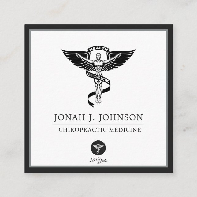 Chiropractor | Minimalist Black and Grey Border Square Business Card (Front)