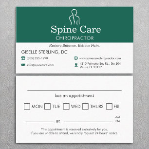 Chiropractor Spine Care Appointment Reminder  Business Card