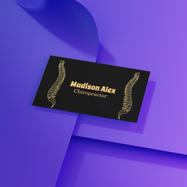  Chiropractor Spine Therapist Black and Gold Business Card (Creator Uploaded)