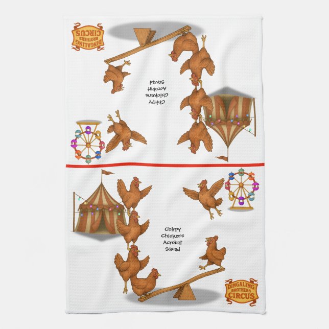 Chirpy Chickens acrobat squad Tea Towel (Vertical)