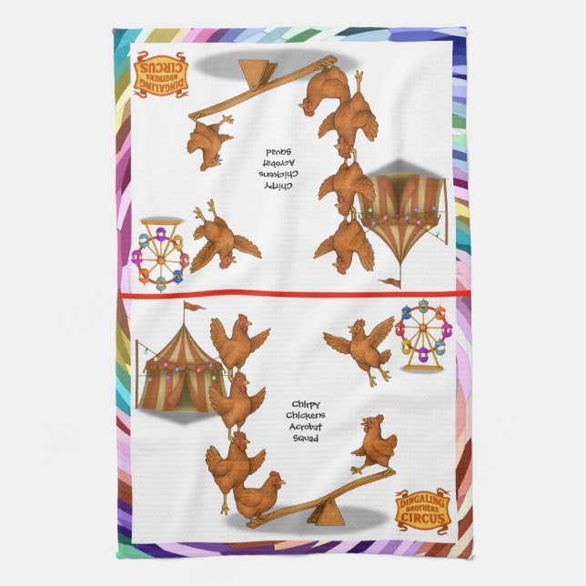 Chirpy Chickens acrobat squad Tea Towel (Vertical)