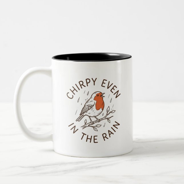 Chirpy Even in the Rain Robin Two-Tone Coffee Mug (Left)