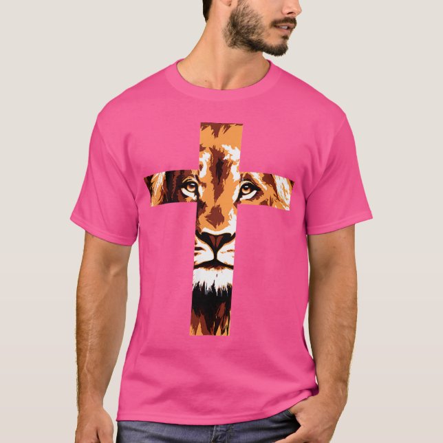 Chirstian Cross Lion Judah Jesus God Faith T-Shirt (Front)