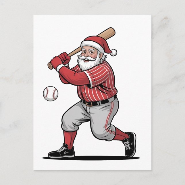 Chirstmas Baseball  Playing Santa Claus Sport  Holiday Postcard (Front)