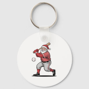 Chirstmas Baseball  Playing Santa Claus Sport  Key Ring