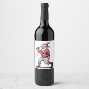 Chirstmas Baseball Playing Santa Claus Sport Wine Label