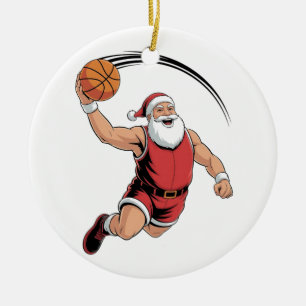 Chirstmas Basketball Playing Santa Claus Sport Ceramic Tree Decoration