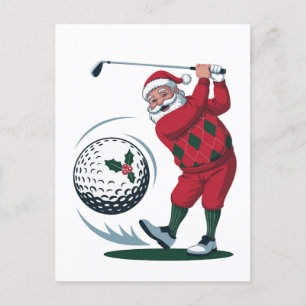 Chirstmas Fantasy Golf Playing Santa Claus Announcement Postcard