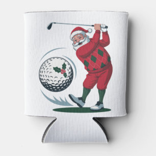 Chirstmas Fantasy Golf Playing Santa Claus   Can Cooler