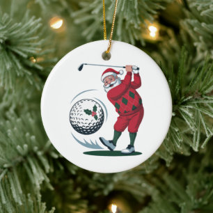 Chirstmas Fantasy Golf Playing Santa Claus Ceramic Tree Decoration