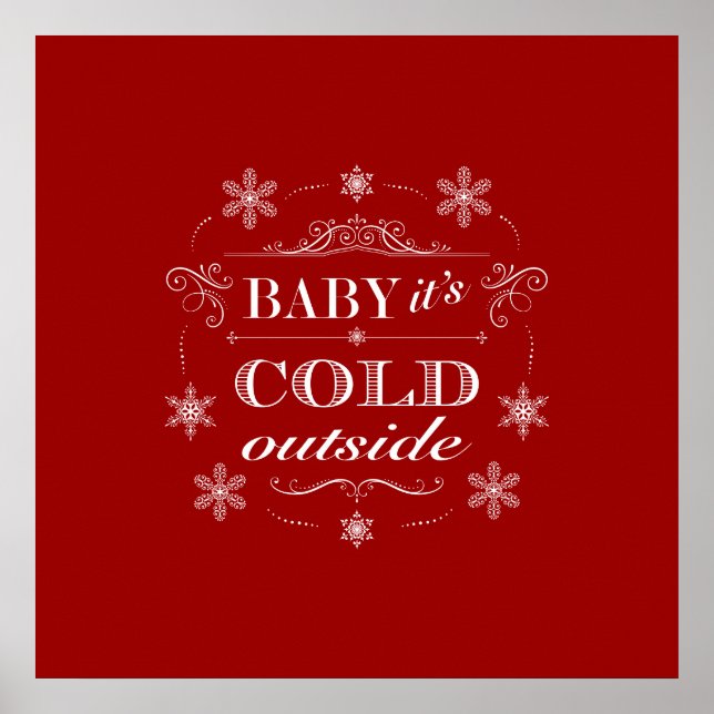 Chirstmas or Apres-Ski Red and White Snowflakes Poster (Front)