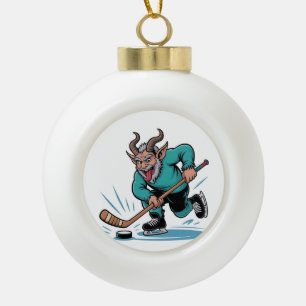 Chirstmas Playing Icehockey Spooky Christmas Sport Ceramic Ball Christmas Ornament