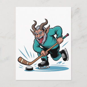 Chirstmas Playing Icehockey Spooky Christmas Sport Invitation Postcard