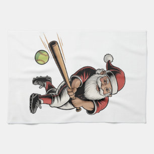 Chirstmas Softball Playing Santa Claus Sport Tea Towel