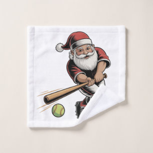 Chirstmas Softball Playing Santa Claus Sport Wash Cloth