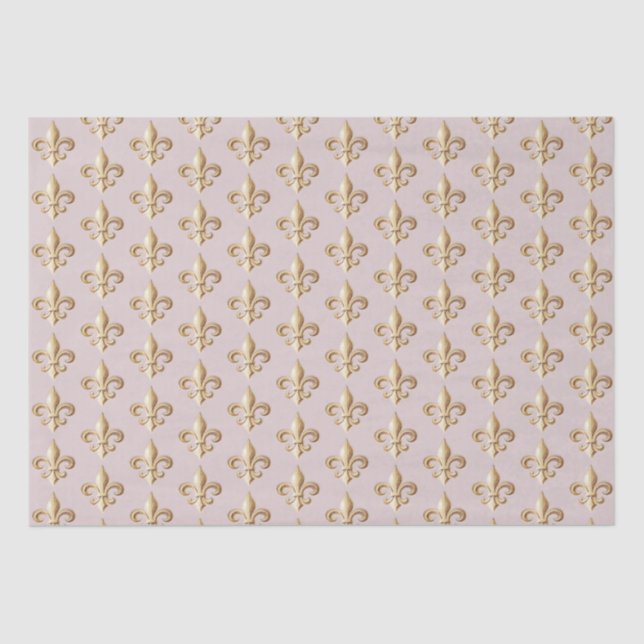Chiseled Gold Gradient Heraldic Fleur de lis Blush Tissue Paper (Front)