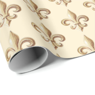Chiseled Gold Gradient Heraldic Fleur de lis Ivory Wrapping Paper