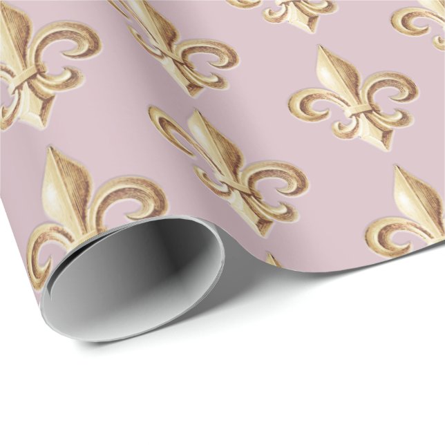 Chiseled Gold Gradient Heraldic Fleur de lis Rose  Wrapping Paper (Roll Corner)