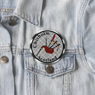 Chisholm Tartan Bagpipes 7.5 Cm Round Badge