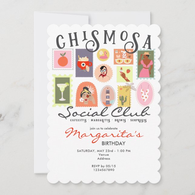 Chismosa Social Club Gossip & Birthday Girls Night Invitation (Front)