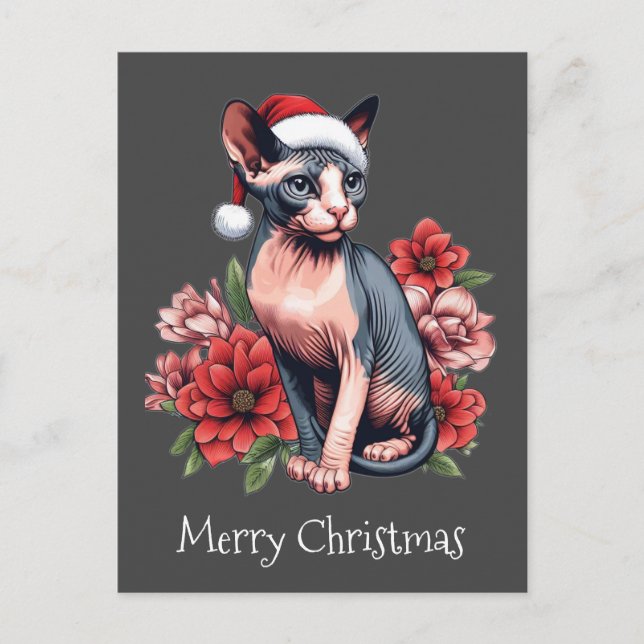Chistmas Card | Sphynx Cat Wearing a Santa Hat (Front)