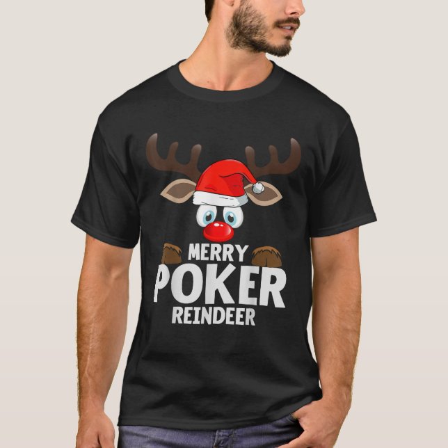 Chistmas Matching Merry Poker Reindeer Pajama  T-Shirt (Front)