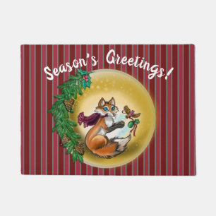 Chistmas season's greetings gifting Fox Doormat