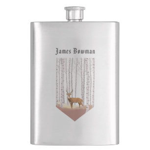 Chital in the birch woods / Personalized Name Flas Hip Flask