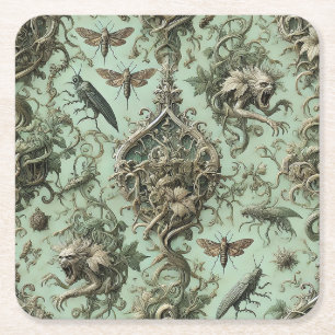 Chitinous Elegy – Gothic Insect  Square Paper Coaster