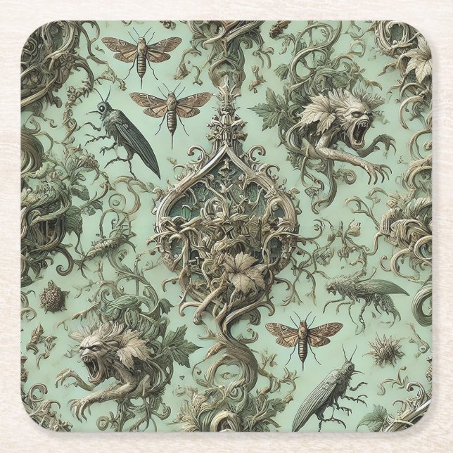 Chitinous Elegy – Gothic Insect  Square Paper Coaster (Front)