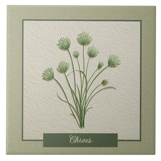 Chives Herb Garden Kitchen Faux Relief Tile (Front)