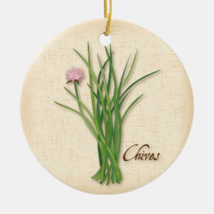 Chives Herb, Pink Flowers Ceramic Tree Decoration