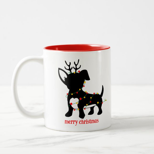 Chiweenie Christmas Lights Two-Tone Coffee Mug (Left)