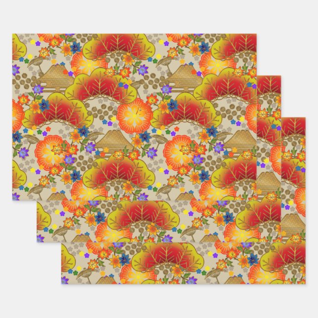Chiyogami Yuzen Washi Style pattern Wrapping Paper (Set)