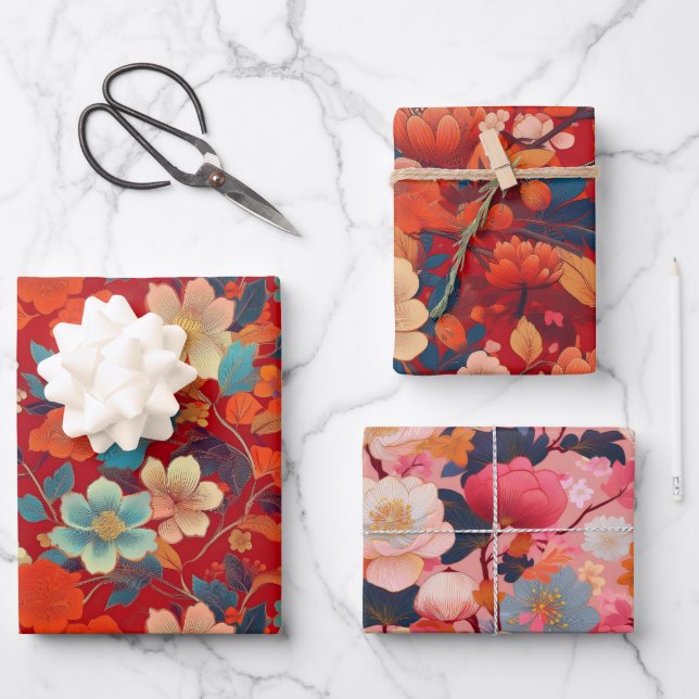 Chiyogami Yuzen Washi Style pattern Wrapping Paper Sheet (Front)