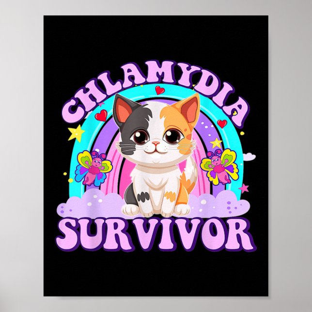 Chlamydia Survivor Cat Rainbow  Poster (Front)