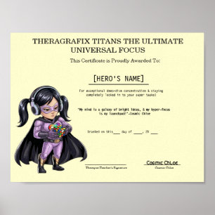 Chloe Autism Universal Focus Milestone Certificate Poster