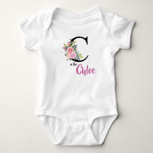 Chloe Name Baby Outfit Letter C Romper Floral Bodysuit