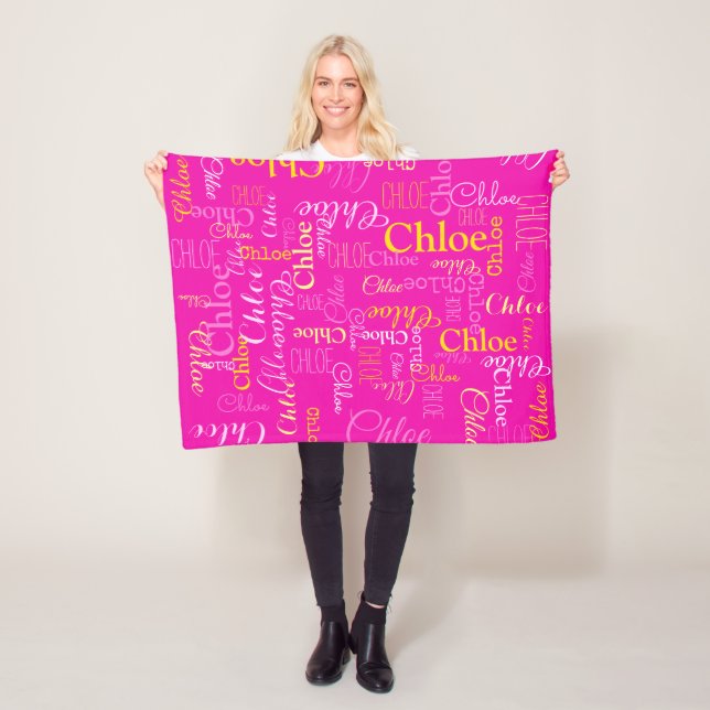 Chloe personalised short name hot pink blanket (In Situ)
