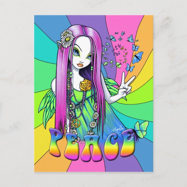 "Chloe" Rainbow Peace Hippie Fairy Postcard (Front)
