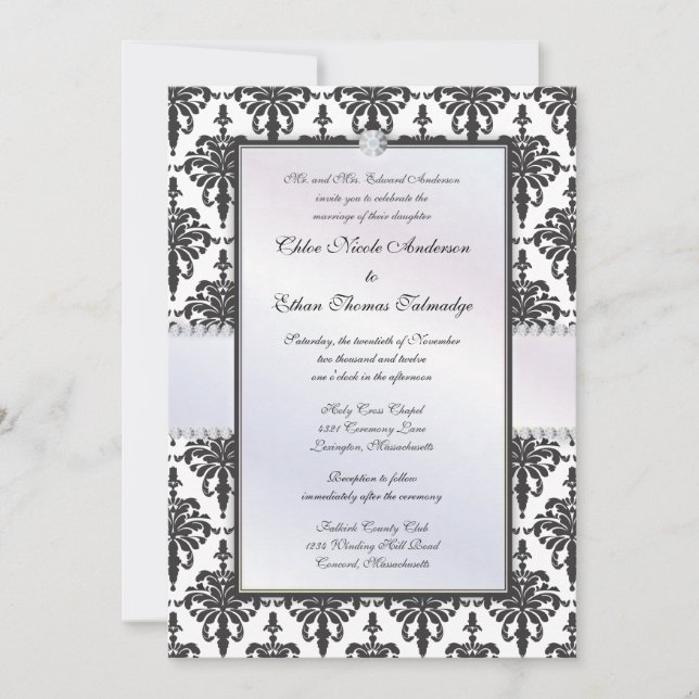 Chloe Silk Damask Wedding Invitation (Front)