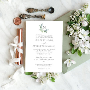 Chloe Simple Elegant Greenery Catholic Wedding Invitation