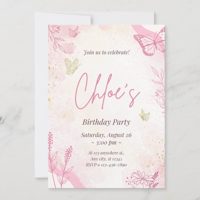 Chloe's first birthday party invitation cards  (Front)