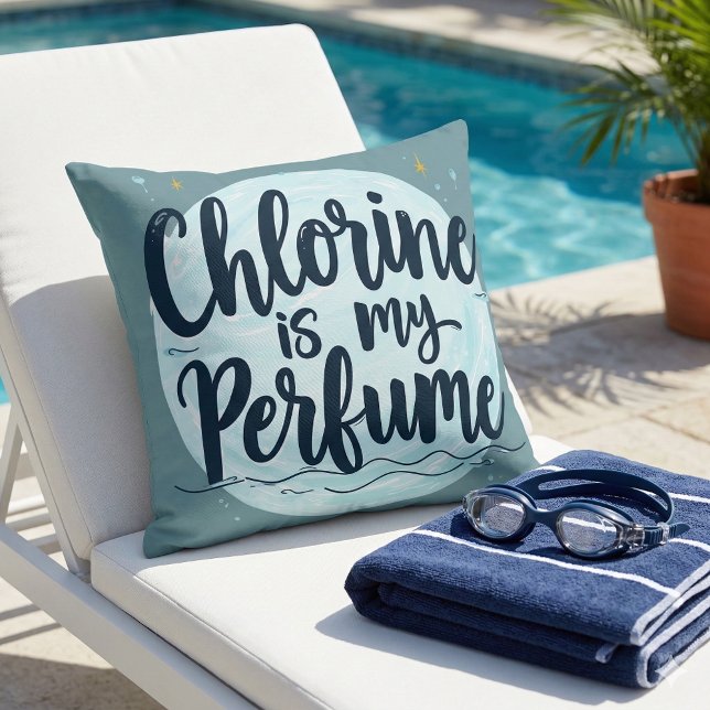 Chlorine Is My Perfume Funny Swimming Quote Cushion (Chlorine Is My Perfume Funny Swimming Quote Throw Pillow Mockup A)