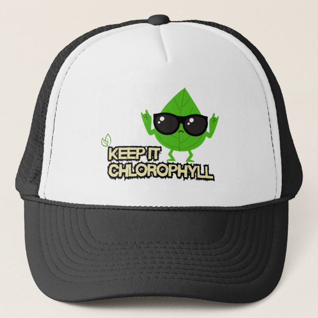 Chlorophyll Vibes—Leaf in Sunglasses Trucker Hat (Front)