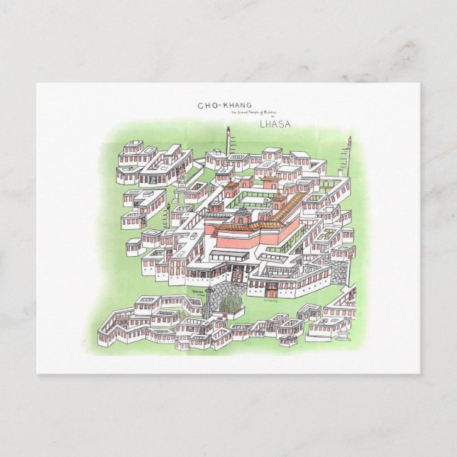 Cho-Khang Temple of Buddha at Lhasa 1902 Drawing Postcard (Front)