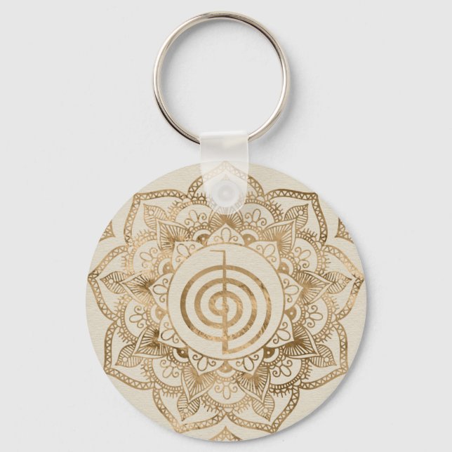 Cho Ku Rei — pastel gold lotus mandala Key Ring (Front)